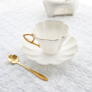 浮雕白色金边樱花花茶，下午茶陶瓷咖啡杯，杯碟套装zakka