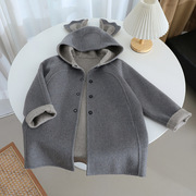 外贸儿童羊毛大衣秋冬2024韩版男女童考拉耳朵双面羊绒外套