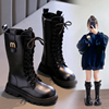 女童加绒长筒靴2023冬季英伦风儿童高靴小女孩保暖骑士靴棉靴