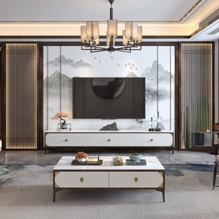 岩板茶几电视柜组合现代简约新中式客厅小户型极简轻奢电视机柜
