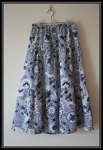 夏季棉麻长裙拼接款，半身裙波西米亚裙子亚麻，短裙青花瓷盘