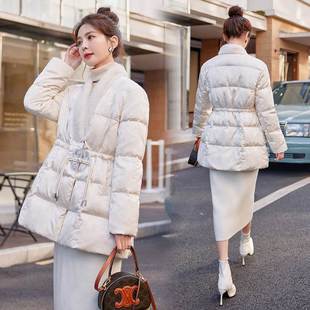 新中式国风羽绒服女2024冬季气质中长版收腰轻薄白色毛领外套