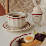 法式复古咖啡杯碟竖条纹水杯下午茶杯碟早餐杯碟套装拉铁杯拉花杯