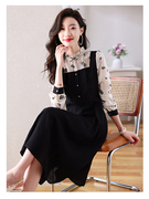 假两件连衣裙女秋装，韩版中长款时尚天丝棉拼接衬衫，气质淑女裙