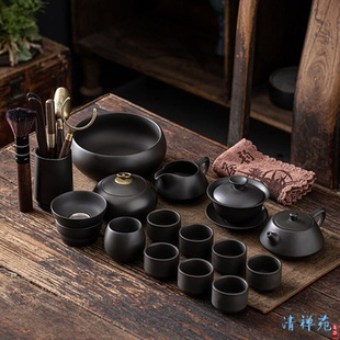 。清禅苑宜兴紫砂茶具套装复古日式泡茶壶盖碗杯家用客厅功夫礼盒