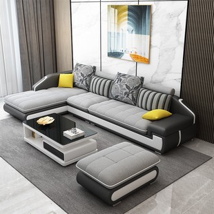 高档沙发北欧客厅大小户型科技，布简约(布简约)现代皮布乳胶布艺沙发组合套