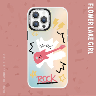 ROCK~个性摇滚猫咪镭射适用iPhone15pro/14手机壳华为nova11畅享60炫彩OPPOreno9vivos16IQOO10小米13红米k60