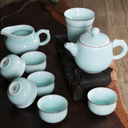 龙泉青瓷茶具套装 手工陶瓷v泡茶壶公道茶杯 整套功夫茶具简约家