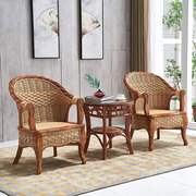 少泉高档天然真藤椅子，茶几三件套阳台，桌椅组合印尼藤编靠背椅