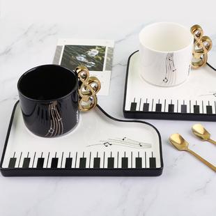钢琴咖啡杯礼盒北欧高级轻奢精致音符陶瓷创意情侣生日教师节礼物