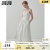 jiujiu法式复古花朵白色，吊带连衣裙女2024夏季设计感收腰裙子