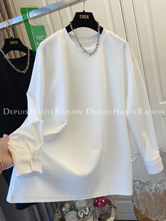 dhr黑色白色圆领棉长袖，t恤上衣，女装打底衫今年流行2023秋季