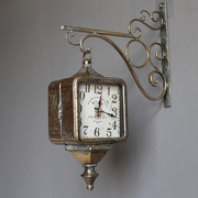 美式创意复古时尚静音双面，钟欧式(钟欧式)个性铁艺装饰挂钟客厅家用钟表