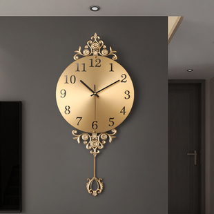 现代轻奢纯铜挂钟时尚钟表客厅，家用创意欧式挂表美式简约装饰时钟