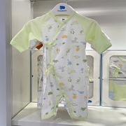 丽婴房商场同款新生婴儿，连体衣2024春夏，超薄系带长袖空调爬服纯棉