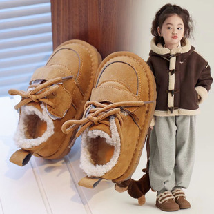 儿童雪地靴冬季加绒加厚男女童面包鞋，魔术贴宝宝保暖防滑棉鞋