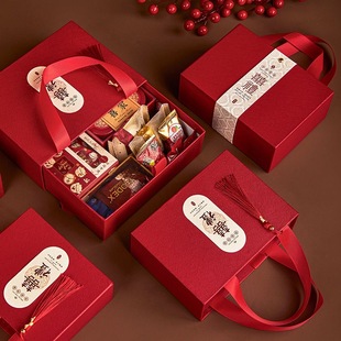 新中式结婚喜糖盒子手提免折叠定制宝宝宴生日礼周岁礼礼盒高级感