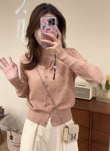 韩版休闲薄款针织开衫，女2024春装气质温柔百搭单排扣显瘦长袖上衣