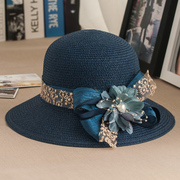 花朵蕾丝草帽子，女夏天韩版沙滩帽防晒遮阳帽，海边太阳帽女士出游