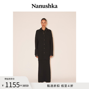 NANUSHKA 女士 GISE 简约通勤黑色宽松翻领长袖衬衫