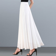 夏季白色雪纺半身裙2023女士，显瘦高腰纱裙子纯色时尚大摆长裙