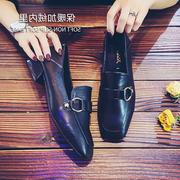 日本香港真皮小皮鞋，女2022夏季粗跟平底低跟豆豆鞋英伦风