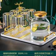 高档耐热水杯套装玻璃茶杯，带把家用茶具家庭，专用喝水绿茶杯子待客