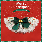 圣诞节猫咪口水巾铃铛蕾丝，项圈新年宠物狗狗红色，围脖深绿围嘴围巾