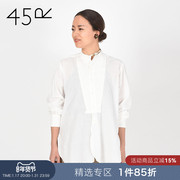 45R女士日系素色复古轻薄拼接长袖圆领套头衬衫2250230081
