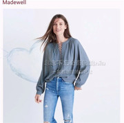 双11美国madewell纯元复古交叉系带流苏宽松雪纺，长袖衬衫罩衫上衣