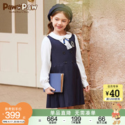 pawinpaw卡通小熊童装，2024年春季女童学院风，拼接假两件连衣裙