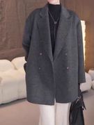 秋冬双面羊绒，大衣女短款小个子，西装领韩版宽松毛呢外套