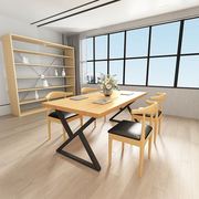。北欧实木餐桌椅简约现代家用饭桌多人铁艺长方形桌原木风桌椅组