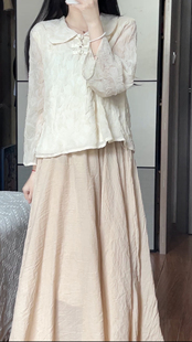 抹茶麻薯2023年奶，呼呼新中式甜美设计蕾丝，九分袖半身裙套装