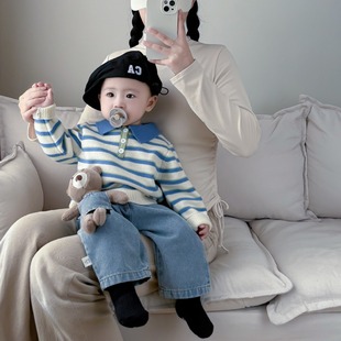 韩版婴童毛衣春季宝宝针织毛线衣(毛线衣)长袖，套头衫婴幼儿翻领打底衫