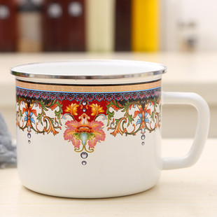 大容量搪瓷杯带盖搪瓷杯带把手马克杯可加热奶杯茶杯搪瓷缸