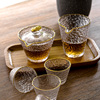 日式锤纹金边冰露盖碗功夫茶具耐热玻璃公道杯手工加厚泡茶品茗杯