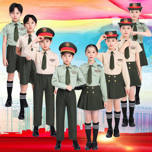 儿童运动会迷彩警察小海军升旗手中小学生大合唱团诗歌朗诵表演服