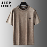 jeep短袖t恤男士，夏季纯棉270g重磅半袖体恤，圆领休闲运动上衣