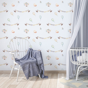 德国玛堡进口壁纸儿童房，小鸡气球狐狸动物，腰线墙纸45887