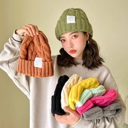 3日系风学生帽子秋冬款针织麻，花帽毛线帽，百搭宽松大头围帽女冬帽