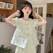 绿色时尚套装女新中式蝴蝶结上衣半裙