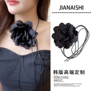 黑色花朵项链绑带性感脖颈，立体造型飘带，西装项链装饰饰品法式吊带