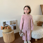 女童针织粉色毛衣套装秋冬儿童韩版毛线衫两件套女宝宝衣服