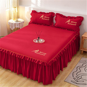 床裙式床罩单件防尘保护套1.5m1.8米2床笠床单防滑床套罩大红色18