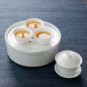 陶瓷纯白小号茶盘托盘直身型高白瓷储水茶船茶海家用旅行茶杯茶具