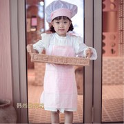 韩版儿童厨师围裙套装格子厨师服男女童舞台表演服厨房工作服