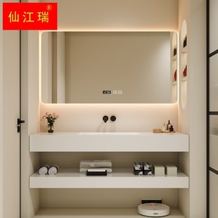 双层岩板一体无缝陶瓷盆浴室柜组合洗手洗脸卫生间洗漱台盆定制