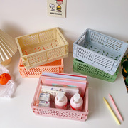 桌面可折叠收纳盒化妆品杂物筐零食，学生文具手帐胶带整理置物篮子