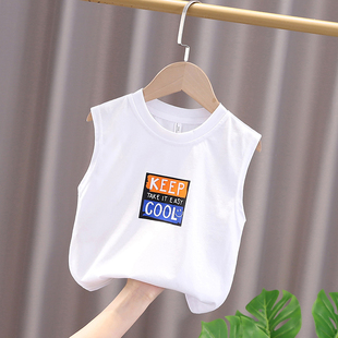 男童夏季韩版t恤2024夏装，小童纯棉背心儿童，洋气无袖上衣1-5岁